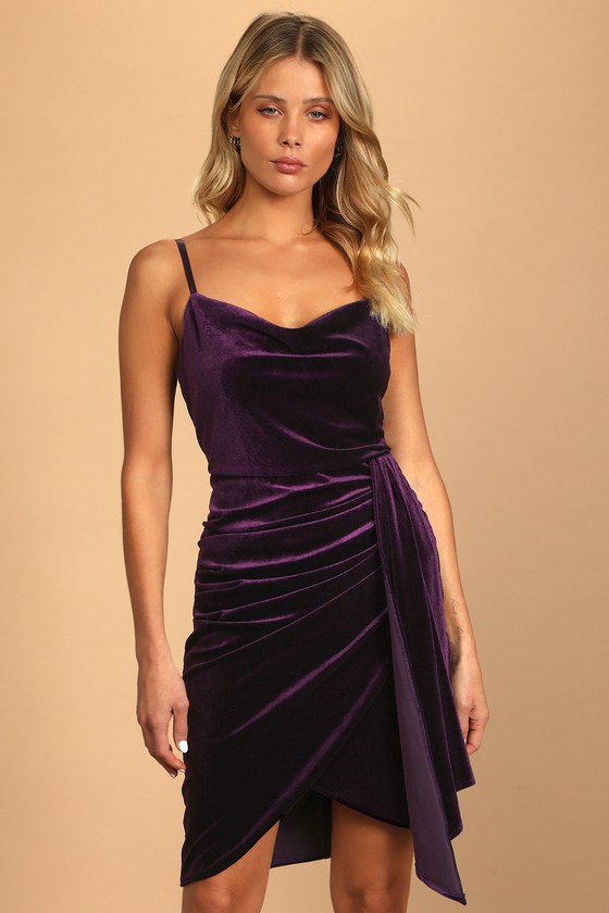 Dark Purple Velvet Dress - Tulip Mini ...